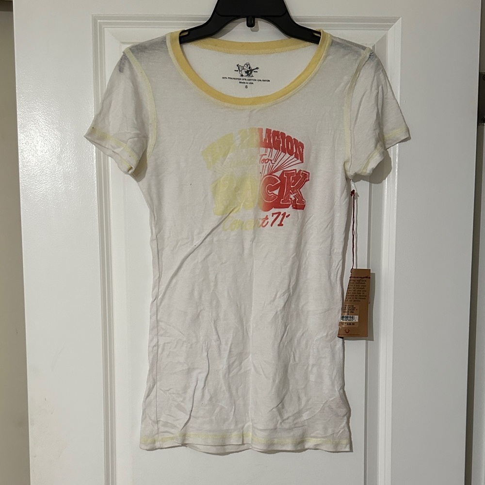 True Religion White and Yellow Graphic Tee